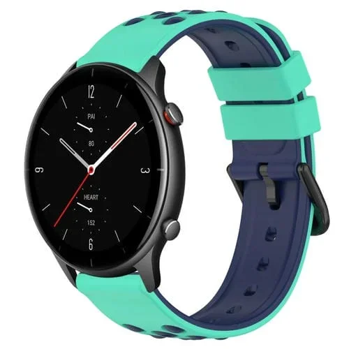 Correa de Reloj Amazfit GTR 2E 22mm Silicona Porosa Dos Colores (Verde Lima + Azul)