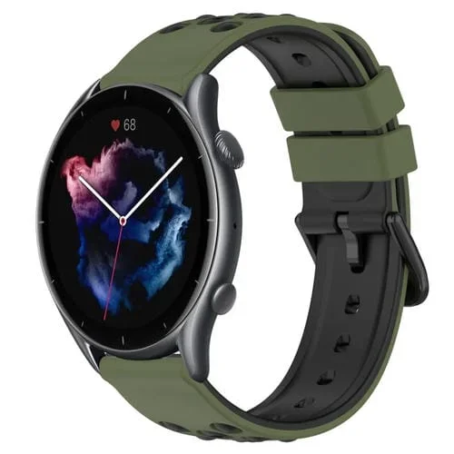 Correa de Reloj Amazfit GTR 3 22mm Silicona Porosa Dos Colores (Verde Militar + Negro)