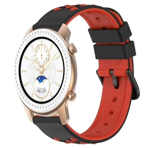 Correa de Reloj Amazfit GTR 42mm 20mm silicona porosa dos colores (Negro + Rojo)
