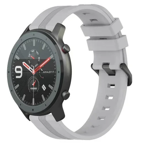 Correa de Reloj Amazfit GTR 47mm 22mm silicona con rayas cóncavas (Gris)