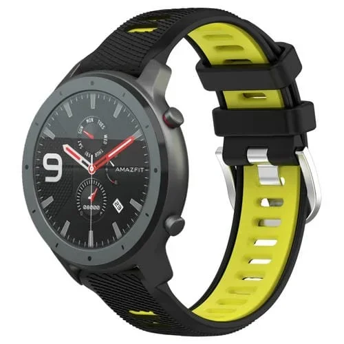 Correa de Reloj Amazfit GTR 47mm 22mm Textura Cruzada Silicona con Hebilla de Acero (Negro + Verde Lima)