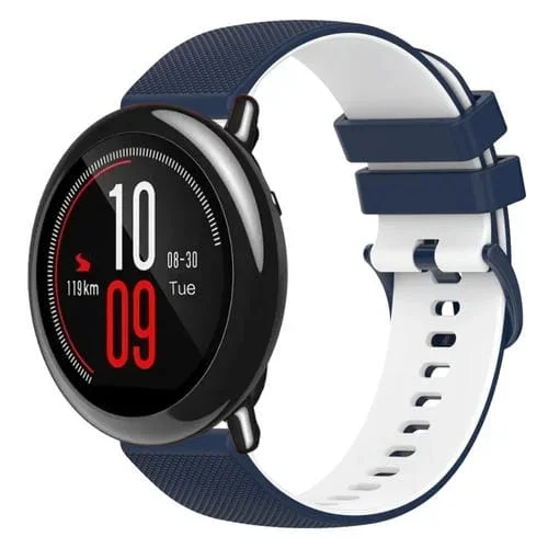 Correa de Reloj Amazfit Pace 22mm Silicona Dos Colores a Cuadros (Azul Oscuro + Blanco)