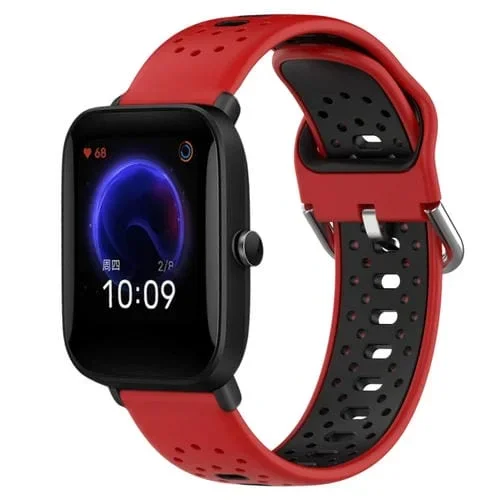 Correa de Reloj Amazfit Pop 20mm Silicona Bicolor Transpirable (Rojo + Negro)