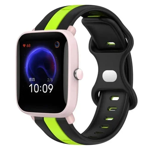 Correa de Reloj Amazfit Pop 20mm Silicona Hebilla de Mariposa (Negro + Verde)
