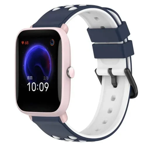 Correa de Reloj Amazfit Pop Pro 20mm silicona porosa dos colores (Azul Medianoche + Blanco)