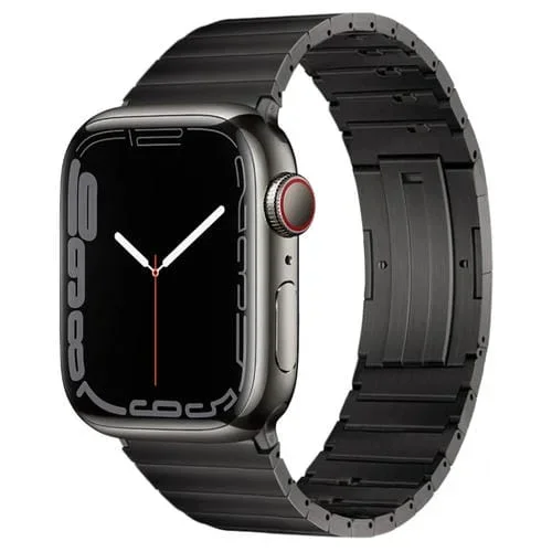Correa de Reloj Apple Watch Series 9 41mm Metal Titanio Negro Grafito con Barras de Resorte y Junta de Bambú