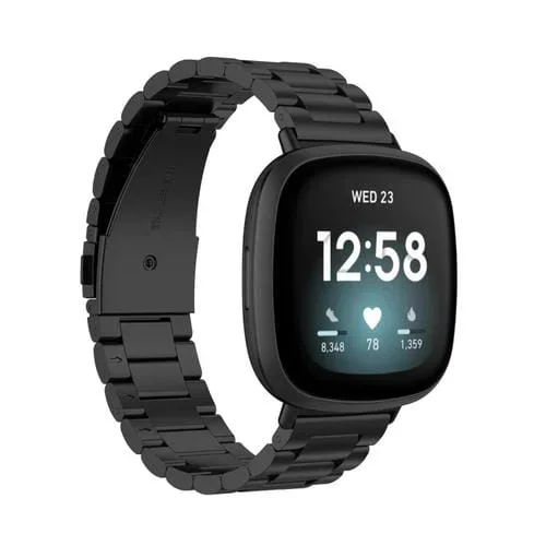 Correa de Reloj Beads Acero Inoxidable para Fitbit Versa 4/Sense 2/Versa 3/Sense 3 (Negro)