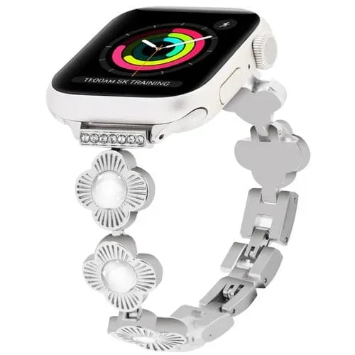 Correa de Reloj Cadena Metal Liberación Rápida Trébol Cuatro Hojas para Apple Watch Series 3 38mm (Plateada)