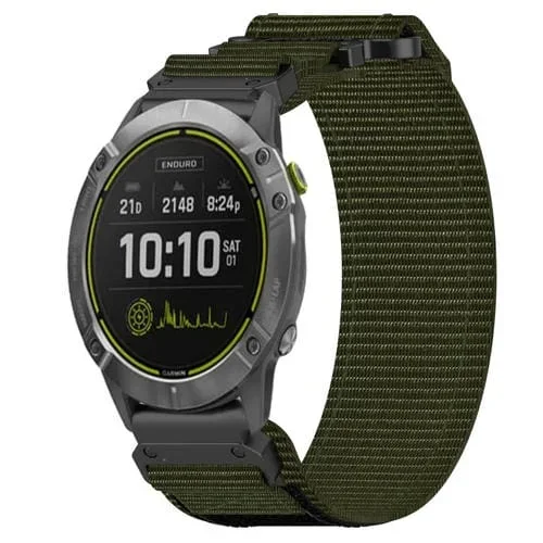 Correa de Reloj con Cierre de Gancho y Bucle de Nailon Garmin Enduro 26mm (Verde Militar)