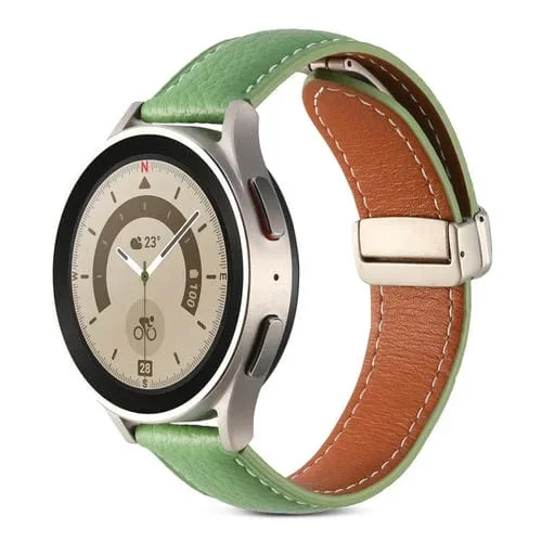 Correa de Reloj Cuero Genuino para Realme Watch 3 y Amazfit GTR4/4 Pro con Hebilla Plegable (Verde)