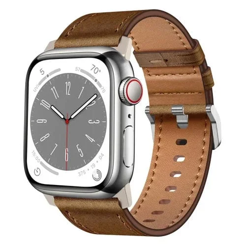 Correa de Reloj Cuero Grano Superior Wilderness para Apple Watch Series 8 45mm (Conector Titanio Marrón Oscuro)