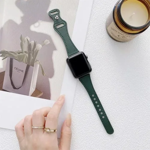 Correa de Reloj Cuero Hebilla Inversa 8 Formas Cintura Pequeña para Apple Watch Ultra 49mm / Series 8 y 7 45mm / SE 2,6,5,4 44mm / 3,2,1 42mm (Verde Oscuro)
