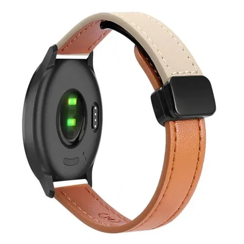 Correa de Reloj Cuero Microfibra 20mm con Hebilla Magnética para Garmin Forerunner 158 (Naranja y Albaricoque)