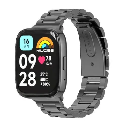 Correa de Reloj de Acero Inoxidable Mijobs para Redmi Watch 3 Lite y Watch 3 Active con Tres Cuentas (Negro)