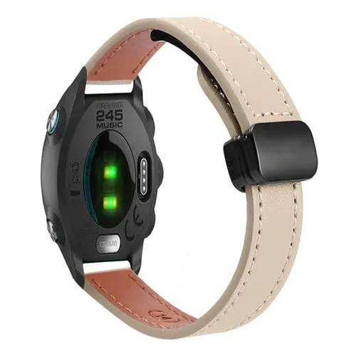 Correa de Reloj de Cuero Microfibra 20mm con Hebilla Magnética para Garmin Forerunner 245 Music (Albaricoque Crema)