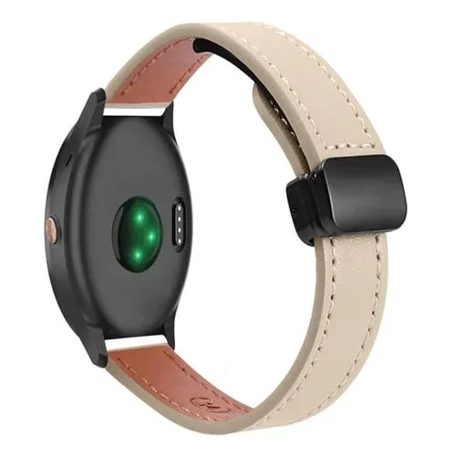 Correa de Reloj de Cuero Microfibra 20mm con Hebilla Magnética para Garmin Vivoactive 3 Music (Albaricoque Crema)