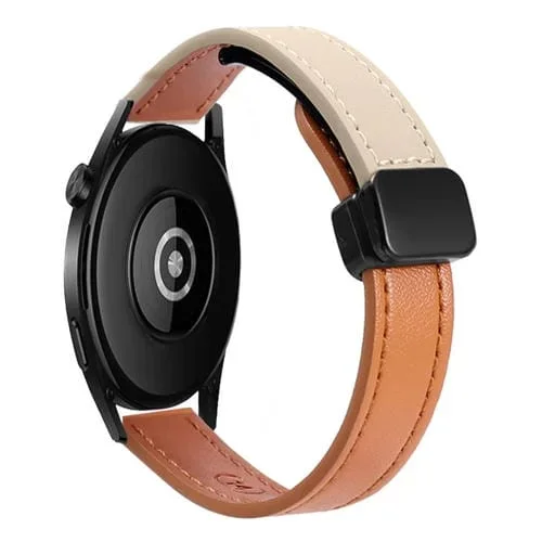 Correa de Reloj de Cuero Microfibra Magnética 22mm para Amazfit Watch GTR 4 (Naranja y Crema Albaricoque)