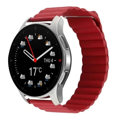 Correa de Reloj de Cuero para Coros Apex 46mm Apex Pro y Ticwatch Pro 3 22mm con Bucle Magnético (Rojo)