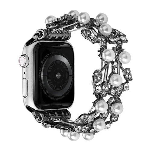 Correa de Reloj de Metal con Cuentas de Cuatro Hojas para Apple Watch Se 2022 40mm (Negro)