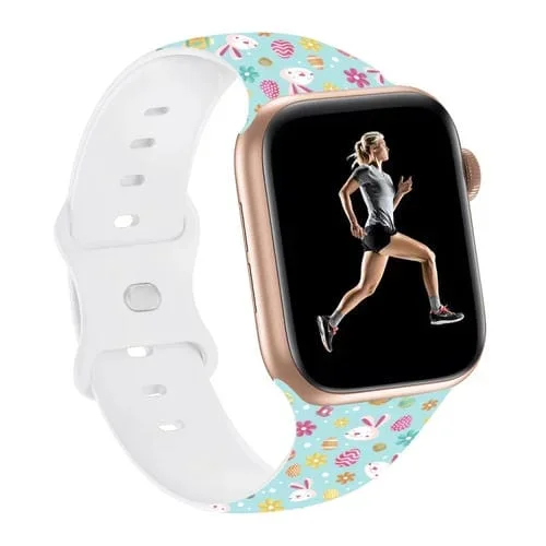 Correa de Reloj de Silicona Apple Watch Se 44mm Estampado Pascua Hebilla Mariposa (Verde Huevo de Pascua)