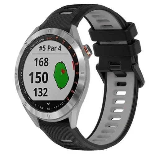 Correa de Reloj de Silicona Bicolor para Garmin Approach S40 Deportiva 20mm (Negro + Gris)