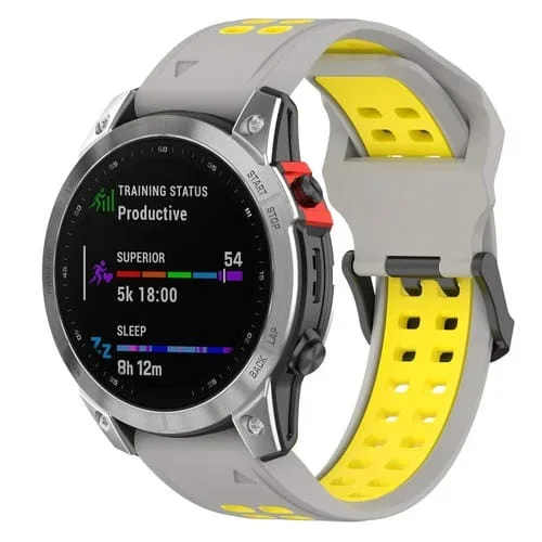 Correa de Reloj de Silicona Doble Fila para Garmin Descent G1 y Coros Vertix 22mm (Gris Amarillo)