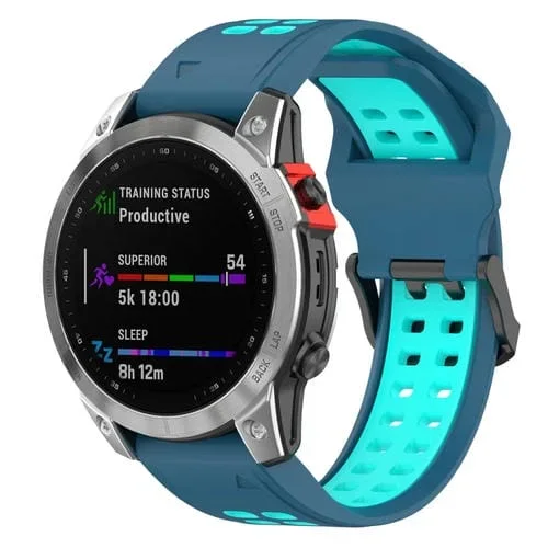 Correa de Reloj de Silicona Doble Fila para Garmin Enduro y Coros Vertix 2 26mm (Azul Verde Azulado)