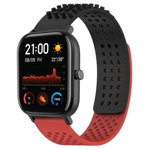 Correa de Reloj de Silicona para Amazfit GTS con Puntos 3D Transpirables y Orificios 20mm (Negro + Rojo)