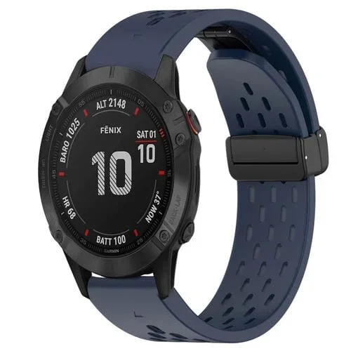 Correa de Reloj de Silicona para Garmin Fenix 6 Gps con Hebilla Plegable 22mm (Azul Medianoche)