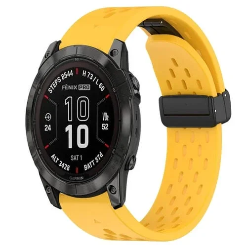 Correa de Reloj de Silicona para Garmin Fenix 7X Pro 51mm 26mm con Orificio para Hebilla Plegable (Amarillo)