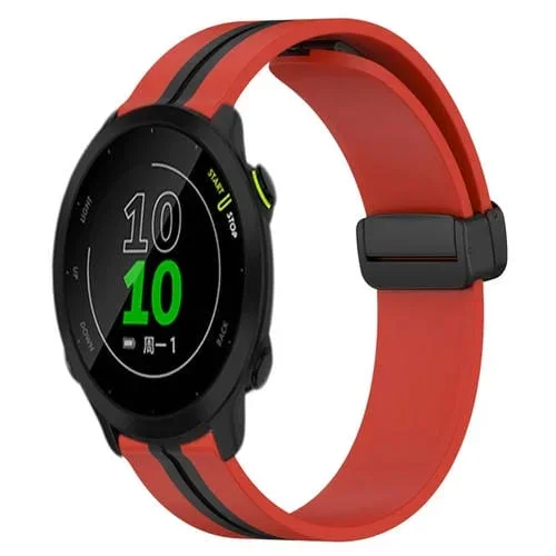 Correa de Reloj de Silicona para Garmin Forerunner 158 20mm con Cierre Magnético Plegable (Rojo + Negro)