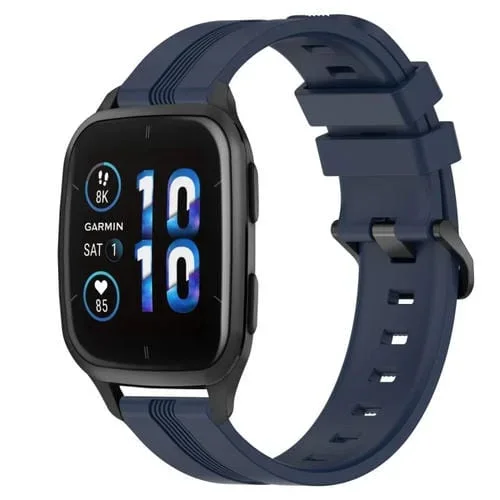 Correa de Reloj de Silicona para Garmin Forerunner Sq2 20mm con Rayas Cóncavas (Azul Marino)