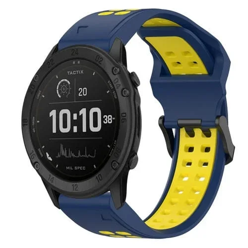 Correa de Reloj de Silicona para Garmin Tactix Delta 26mm con Hebilla Inversa (Azul + Amarillo)