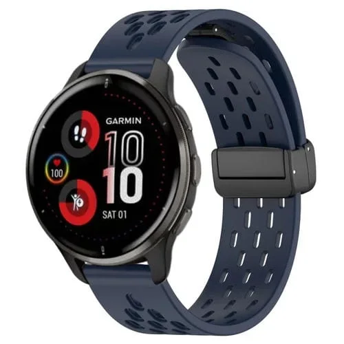 Correa de Reloj de Silicona para Garmin Venu 2 Plus con Cierre Magnético Plegable de 20mm (Azul Medianoche)
