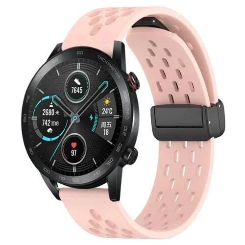 Correa de Reloj de Silicona para Honor Magicwatch2 42mm 20mm con Cierre Magnético Plegable (Rosa)