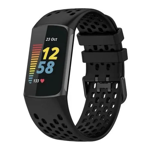 Correa de Reloj Deportiva para Fitbit Charge 5 de Silicona Transpirable (Negro)