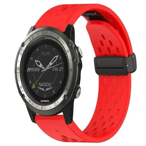 Correa de Reloj Garmin D2 Charlie de silicona con orificio y hebilla plegable de 26mm (Rojo)