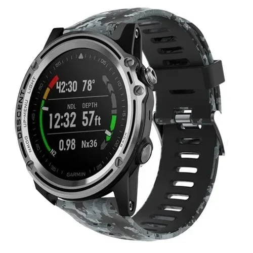Correa de Reloj Garmin Descent Mk 1 26mm Silicona Estampado Camuflaje (Negro + Camuflaje Digital)