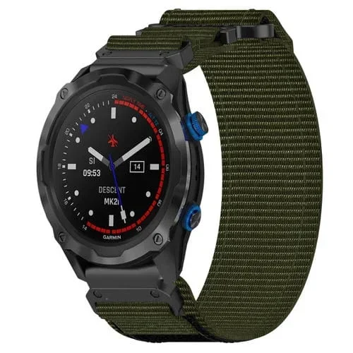 Correa de Reloj Garmin Descent Mk 2I Nailon 26mm con Cierre de Gancho y Bucle (Verde Militar)