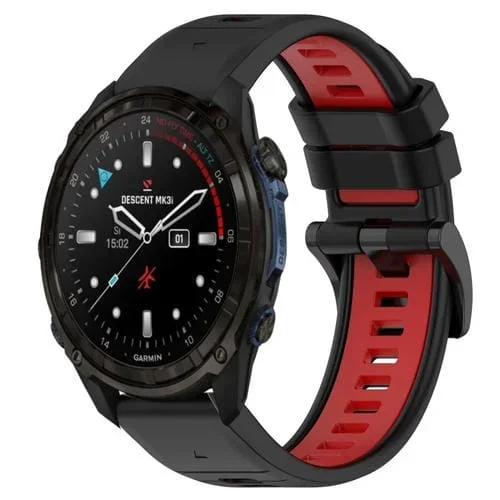 Correa de Reloj Garmin Descent Mk3I 51mm 26mm Silicona Deportiva Dos Colores (Negro + Rojo)