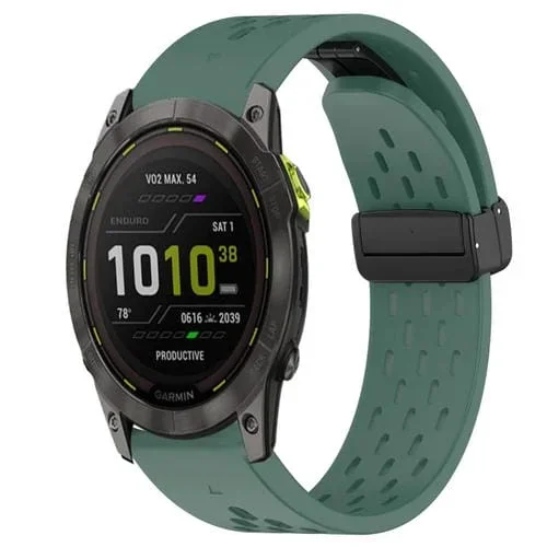 Correa de Reloj Garmin Enduro 2 Silicona 26mm con Orificio y Hebilla Plegable (Verde Oscuro)