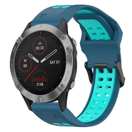 Correa de Reloj Garmin Fenix 6 22mm Silicona Hebilla Inversa Dos Colores (Azul + Verde Azulado)