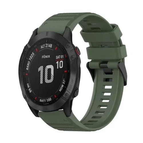 Correa de Reloj Garmin Fenix 6 Sapphire Gps Silicona Textura Horizontal 22mm (Verde Militar)