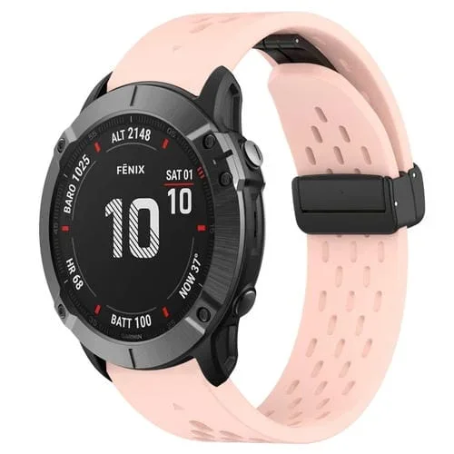 Correa de Reloj Garmin Fenix 6X Pro Silicona Orificio Hebilla Plegable 26mm (Rosa)