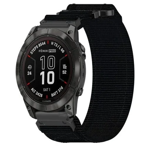 Correa de Reloj Garmin Fenix 7X 26mm Nailon con Cierre de Gancho y Bucle (Negro)