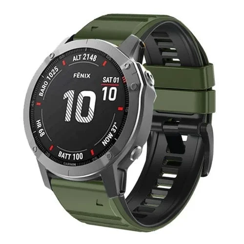 Correa de Reloj Garmin Fenix 7X / 6X / 5X 26mm silicona dos colores (Verde Militar + Negro)