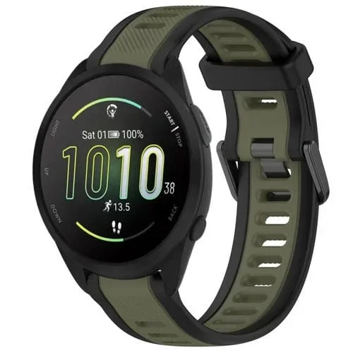 Correa de Reloj Garmin Forerunner 165 Music Silicona Texturizada Dos Colores 20mm (Verde + Negro)