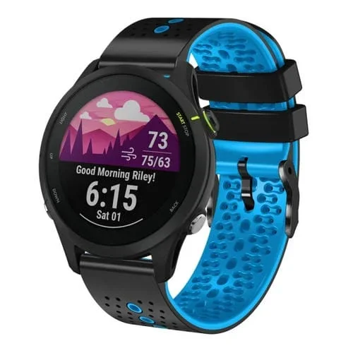 Correa de Reloj Garmin Forerunner 255 Music 22mm silicona perforada dos colores (Negro + Azul)