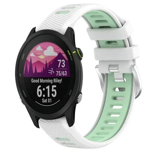 Correa de Reloj Garmin Forerunner 255S 18mm Silicona Dos Colores Hebilla Acero (Blanco + Verde Azulado)