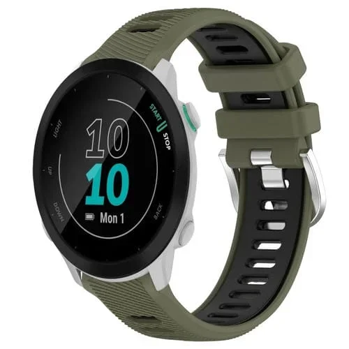 Correa de Reloj Garmin Forerunner 55 20mm silicona deportes dos colores hebilla acero (Verde Militar + Negro)